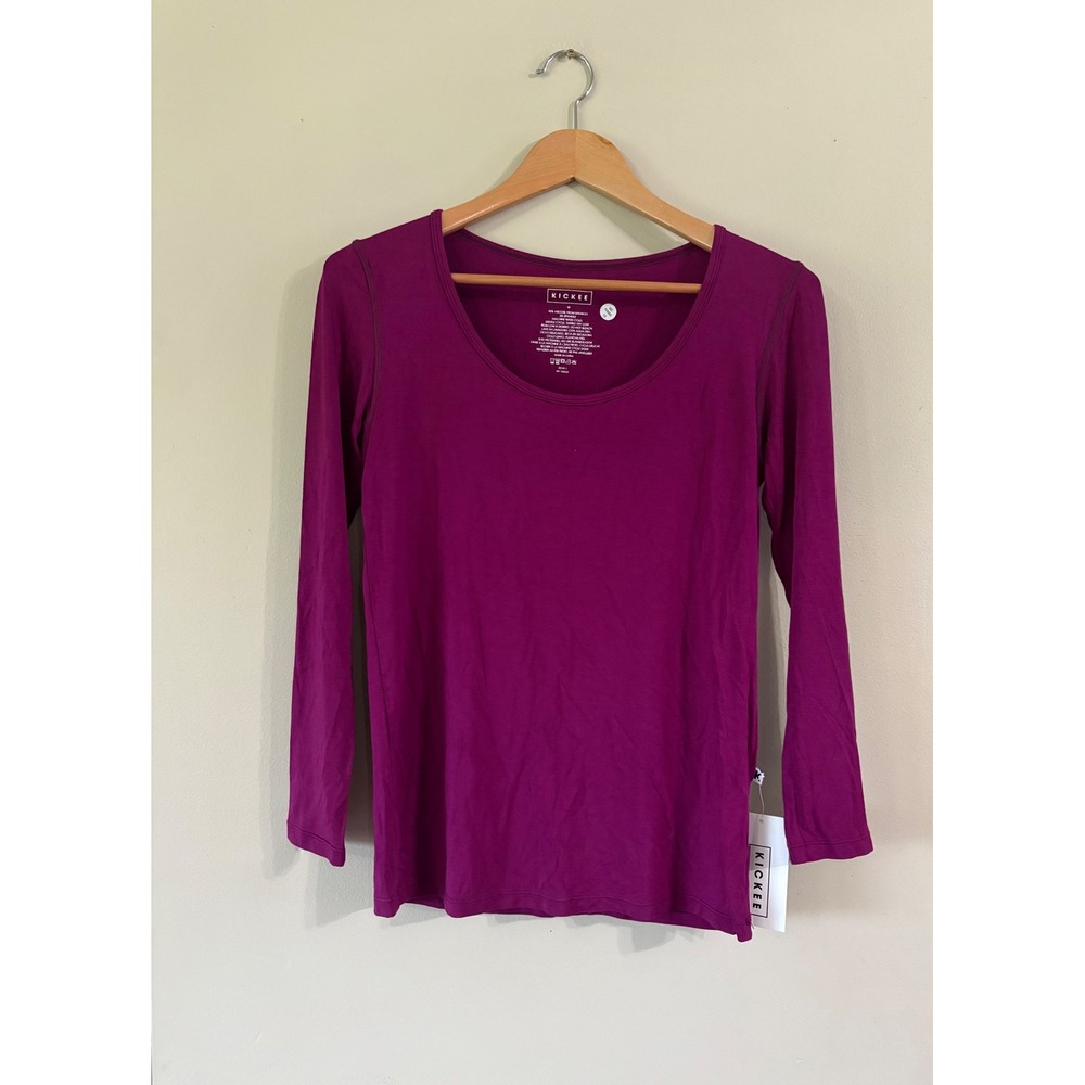 Kickee Pants Womens M Bamboo Solid Long Sleeve Scoop Neck Tee Melody Purple NWT - Picture 2 of 5